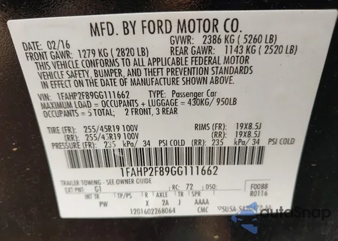 2016 Ford Taurus Limited from USA, damaged, VIN 1FAHP2F89GG111662